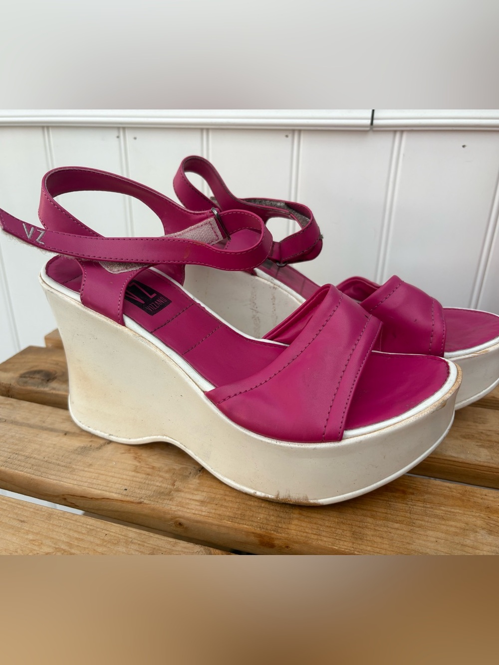 Fuchsia Platform Wedge Sandals with Ankle Strap
